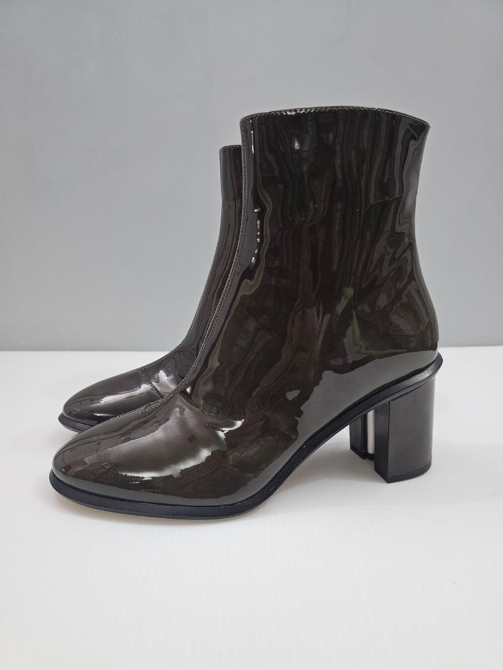 Tory Burch Brooke Ankle Boot Womens 7 Dark Moss Green Patent Leather Block Heel